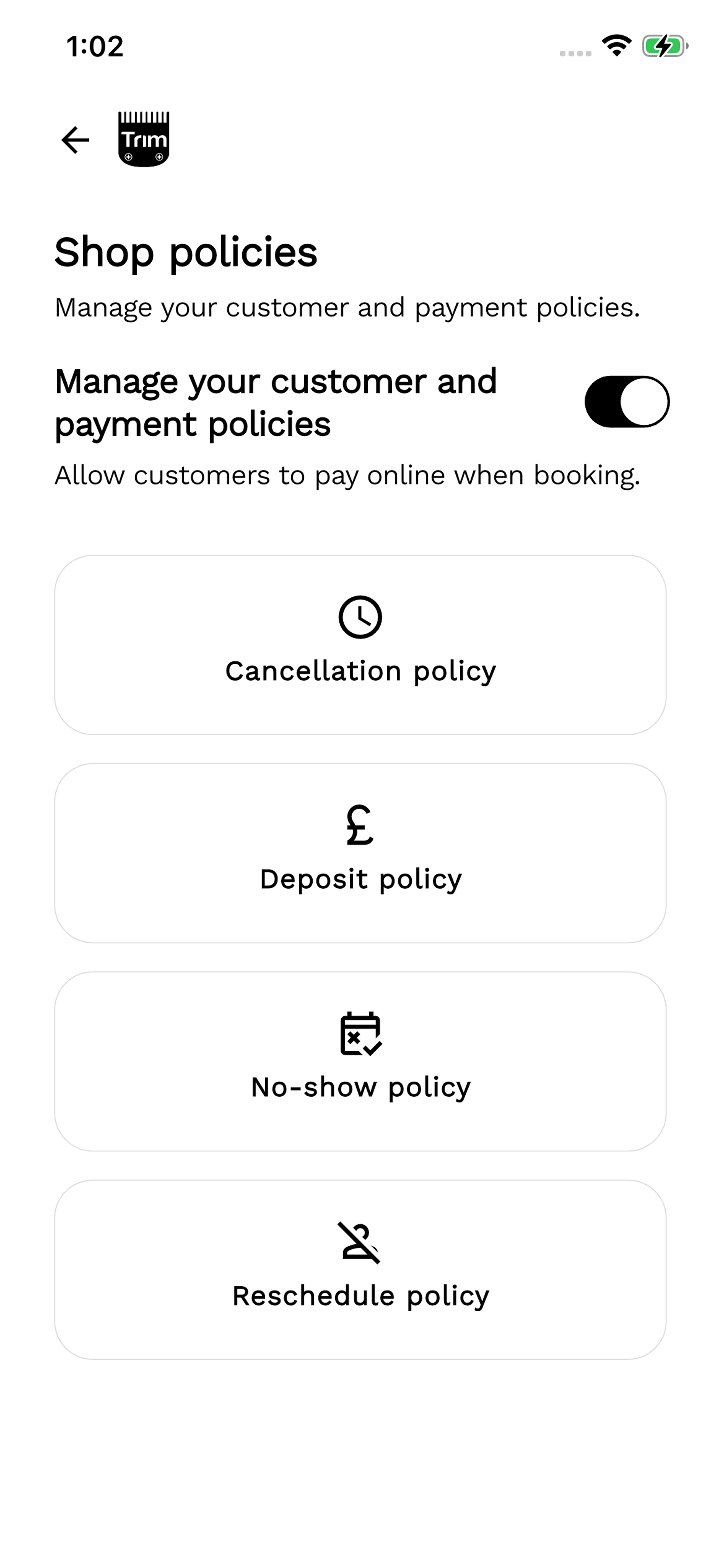 Trim Business shop policies