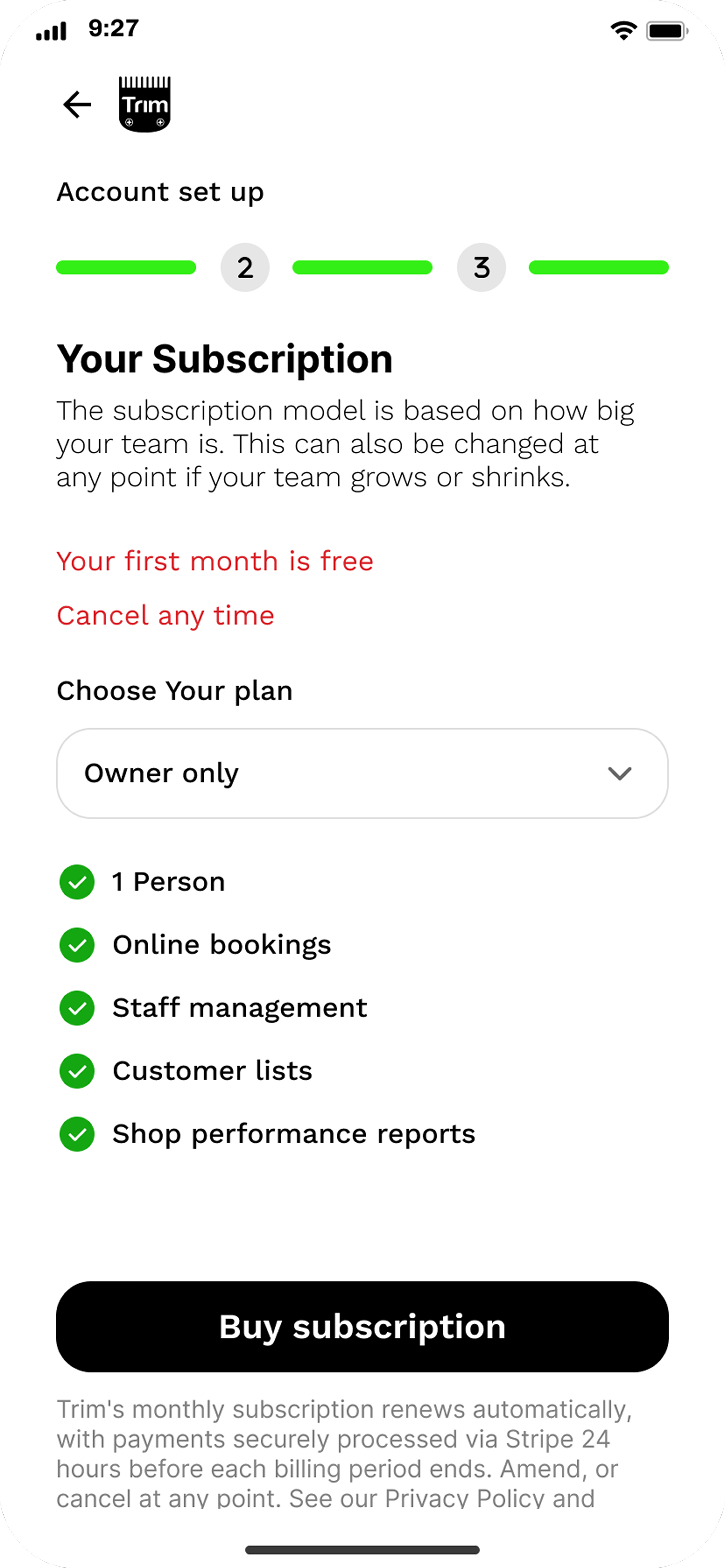 Trim Business subscription